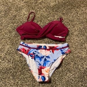 NWT Cupshe Plum and Floral Wrap Swim Suit